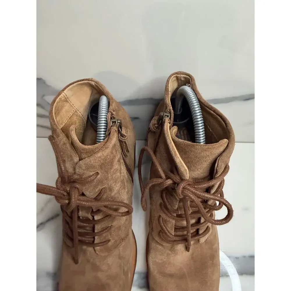 Sofft Women's Brown Suede Lace-Up Corlea Boots Sz 7.5 Zipper Victorian Witchcore